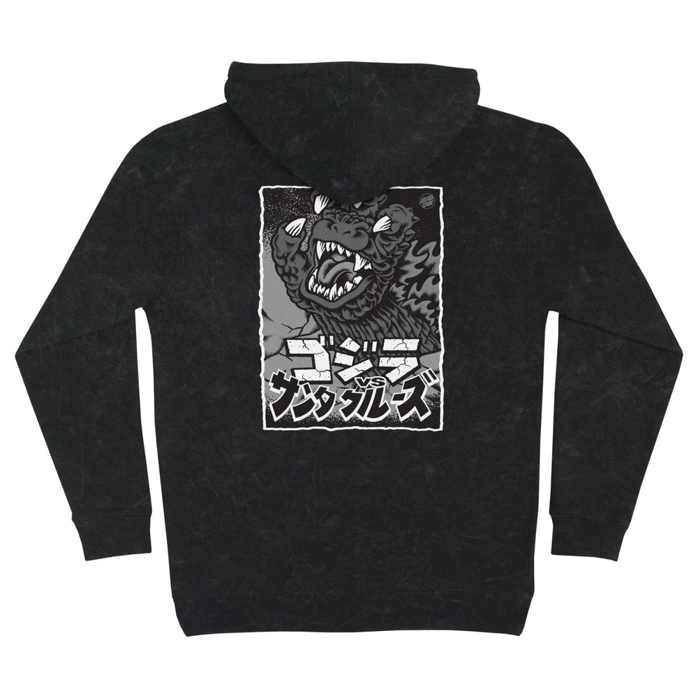 Santa Cruz Godzilla Hand Pullover Mineral Black Kangaroo Hoodie, Medium